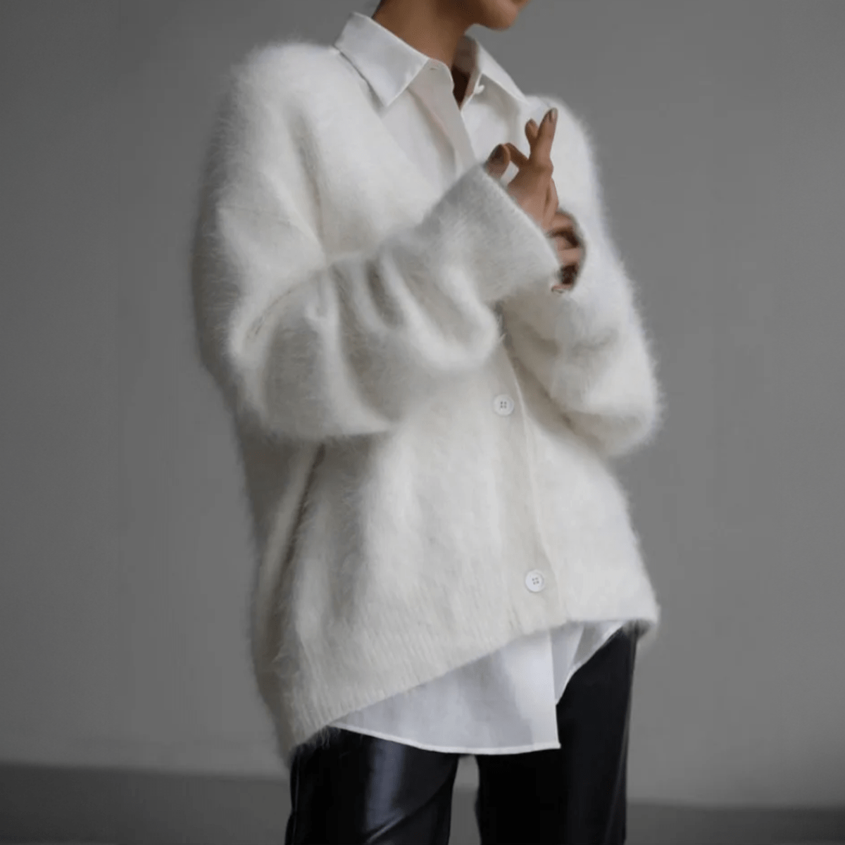 Edith Fuzzy Button Front Cardigan