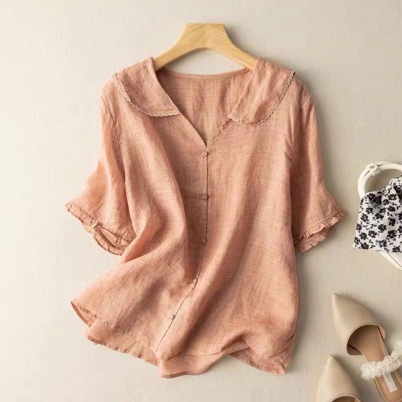 Greta Short-Sleeve Button-Placket Top