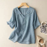 Greta Short-Sleeve Button-Placket Top