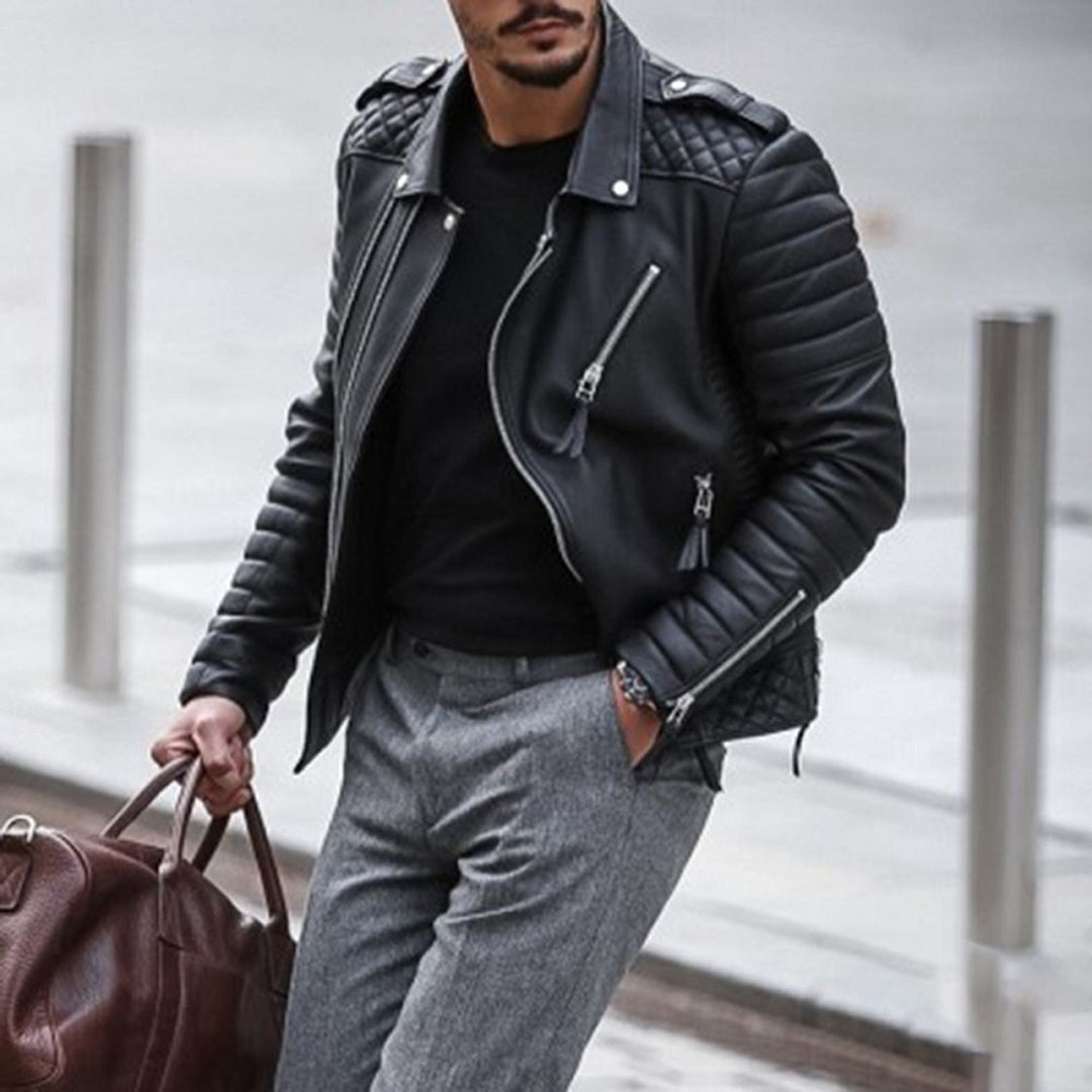 Moritz Quilted Biker Style Zip Leather Jacket