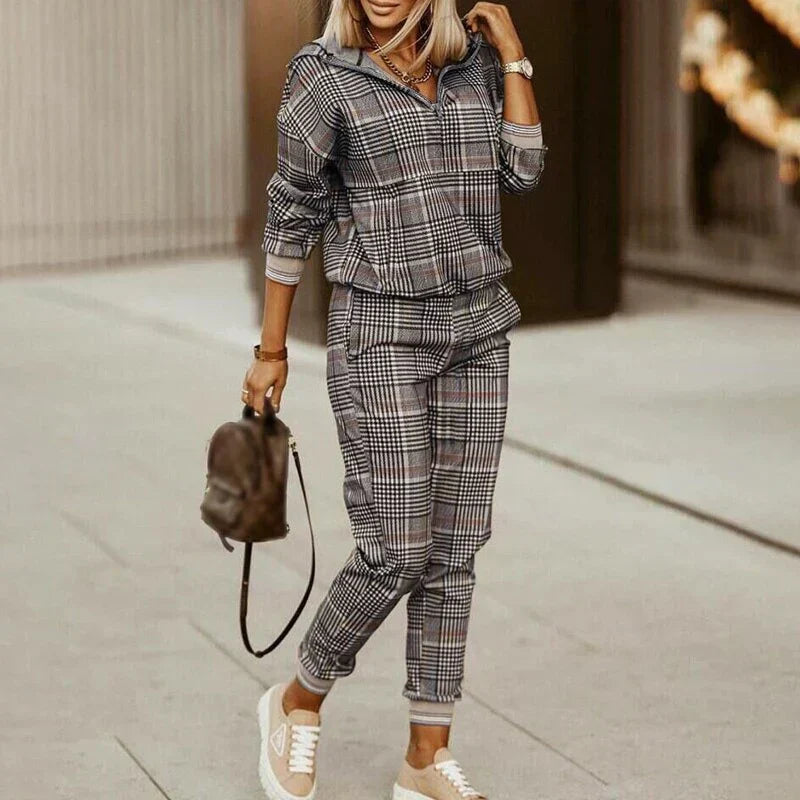 Monika Plaid Long Sleeve Tracksuit Set