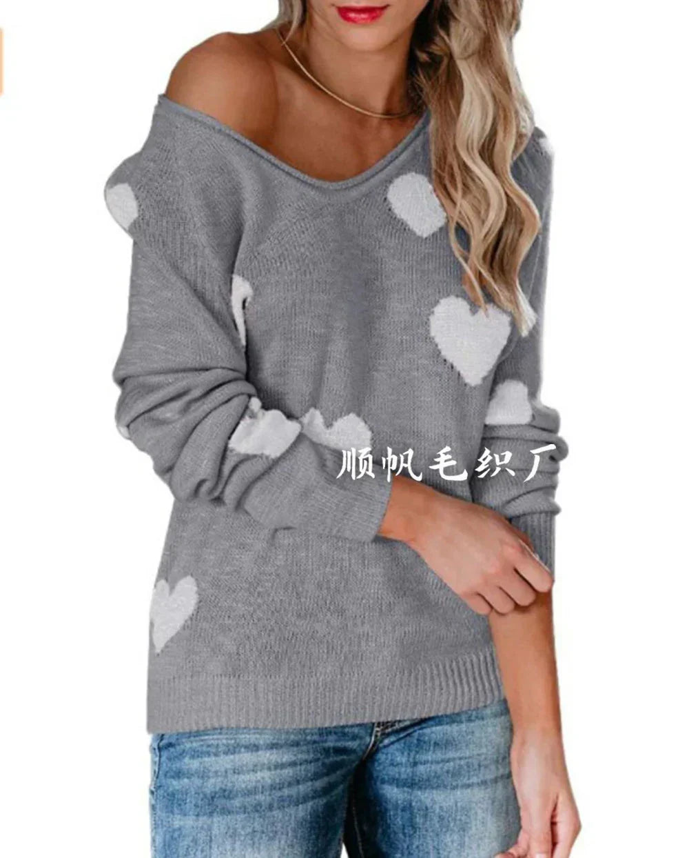 Claudia Heart Print Christmas Sweater