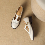 Nadine | Leather T-Strap Low Block Heel Mary Janes