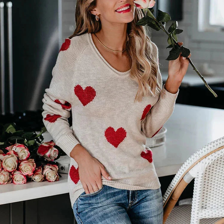Claudia Heart Print Christmas Sweater