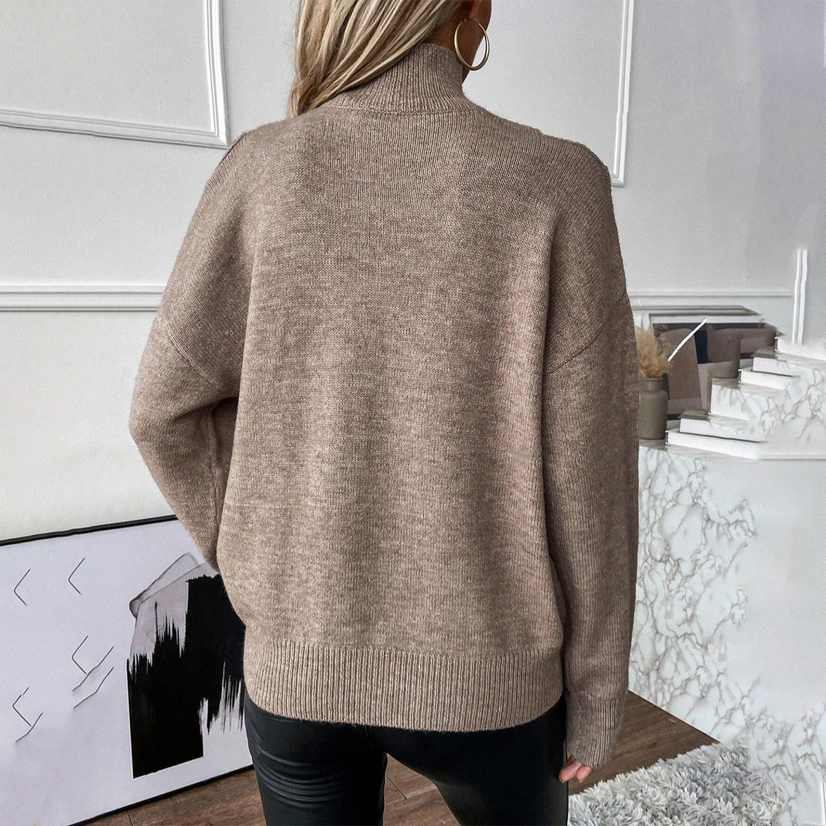 Bettina Off-Shoulder Turtleneck Knit Sweater
