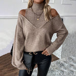Bettina Off-Shoulder Turtleneck Knit Sweater