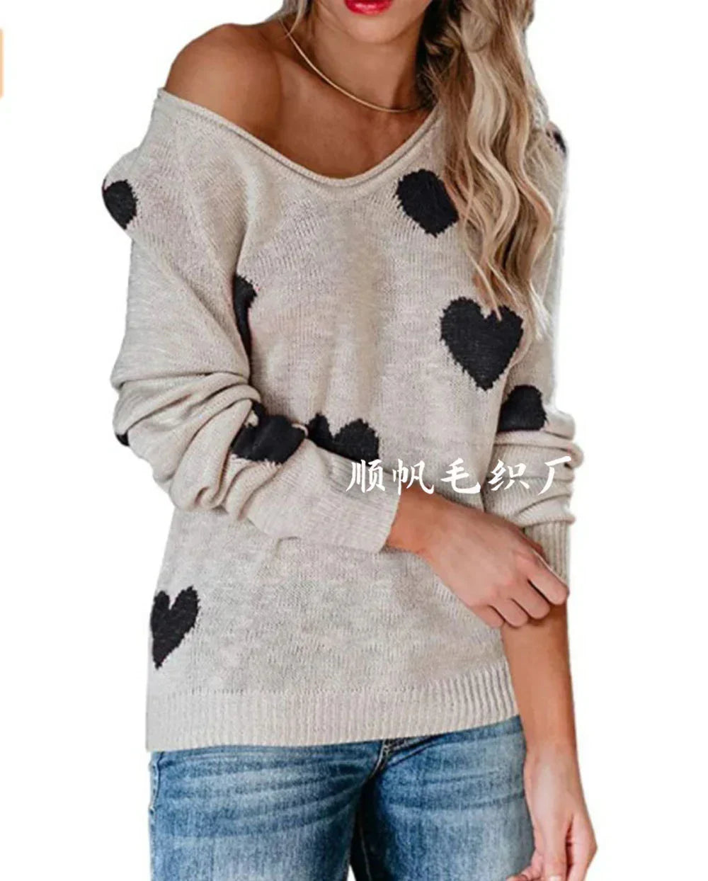 Claudia Heart Print Christmas Sweater