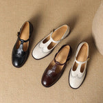 Nadine | Leather T-Strap Low Block Heel Mary Janes