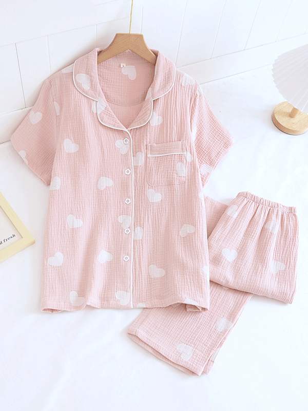 Franziska Heart Print Button-Front Pajama Set