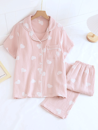 Franziska Heart Print Button-Front Pajama Set