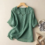 Greta Short-Sleeve Button-Placket Top