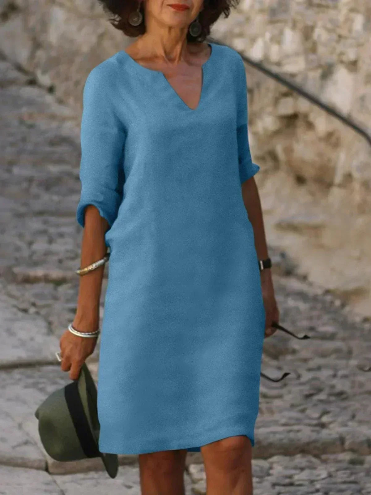 Natalie Elegant Midi Dress with Notch Neckline