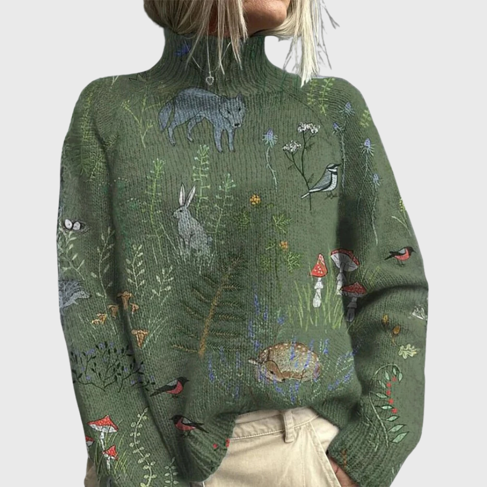 Jacqueline Forest Print Turtleneck Sweater