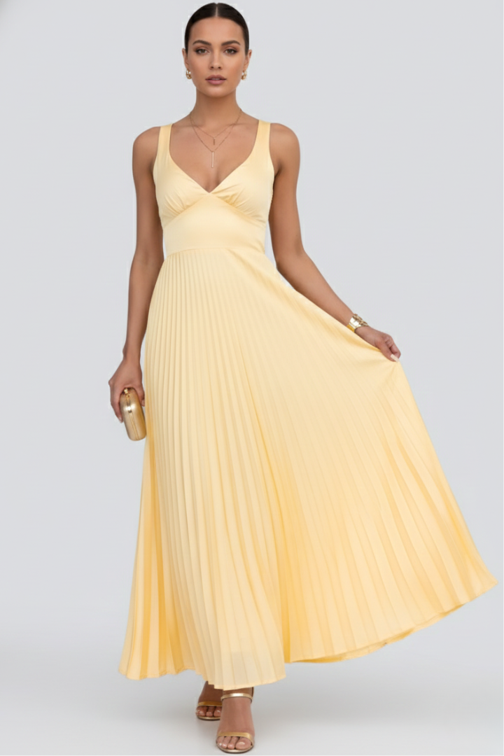 Kerstin V-Neck Pleated Maxi Dress