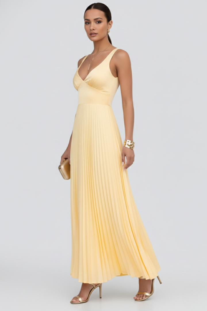 Kerstin V-Neck Pleated Maxi Dress