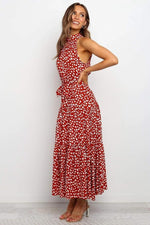 Karin Printed Halter Maxi Dress with Waist Tie