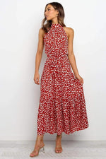 Karin Printed Halter Maxi Dress with Waist Tie