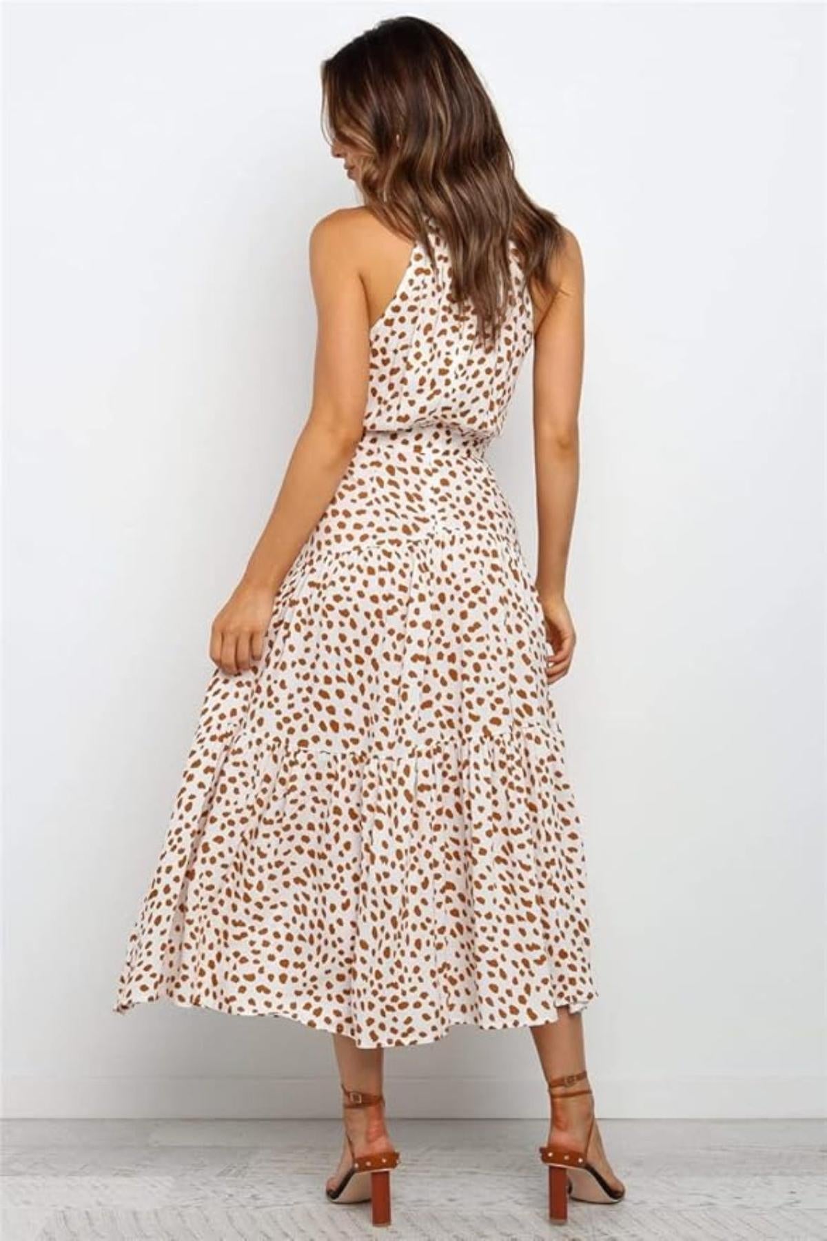 Karin Printed Halter Maxi Dress with Waist Tie
