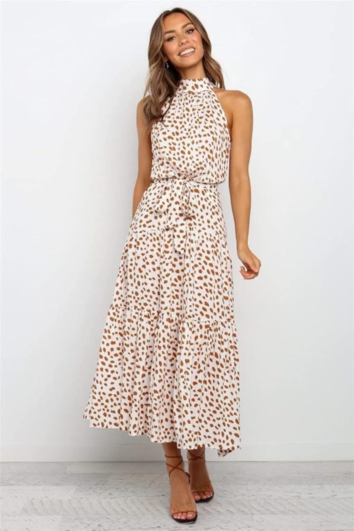 Karin Printed Halter Maxi Dress with Waist Tie