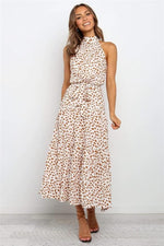 Karin Printed Halter Maxi Dress with Waist Tie