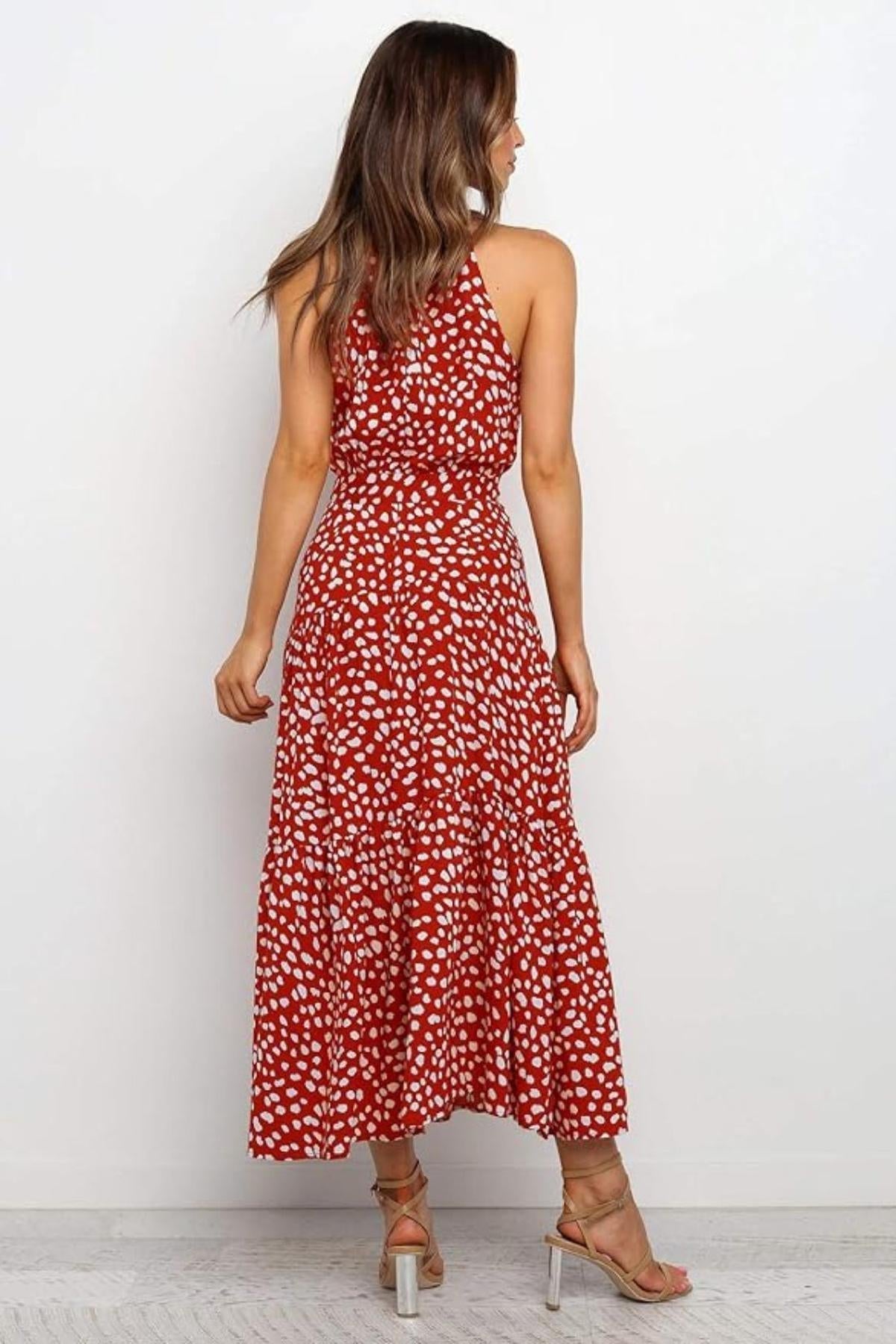 Karin Printed Halter Maxi Dress with Waist Tie