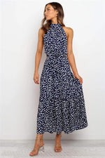 Karin Printed Halter Maxi Dress with Waist Tie