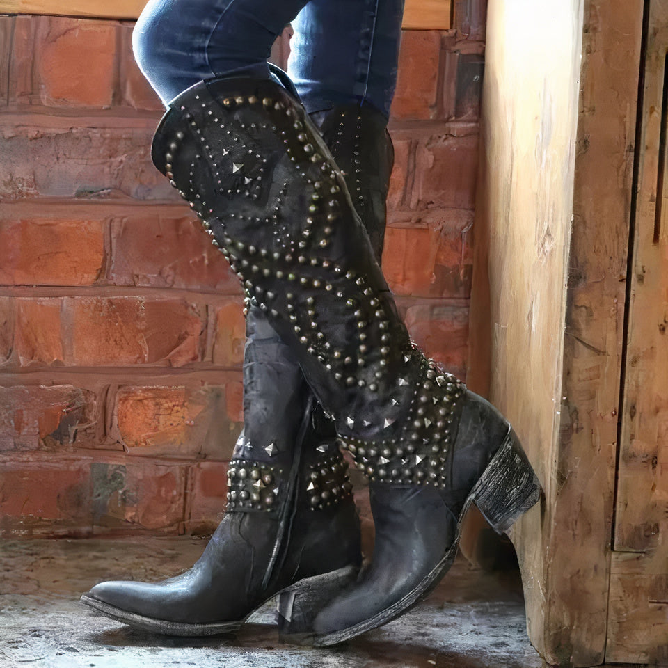 Karla Studded Western High-Heel Boots