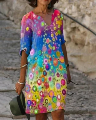 Anja Long Sleeve Abstract Print Shift Dress