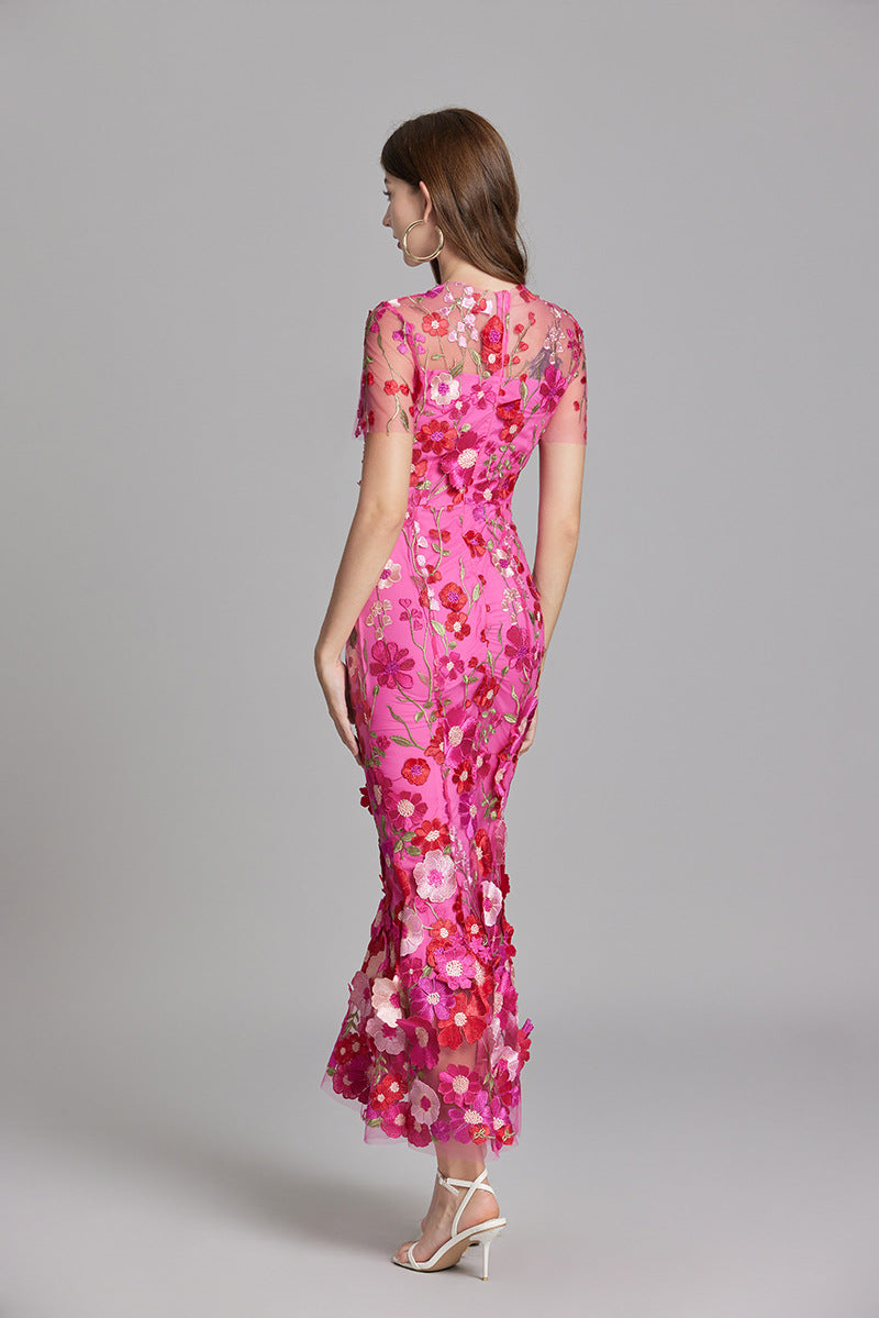 Verena Sheer Maxi Dress with Floral Embroidery