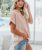 Edith Button-Front Blouse with Collar and Pocket