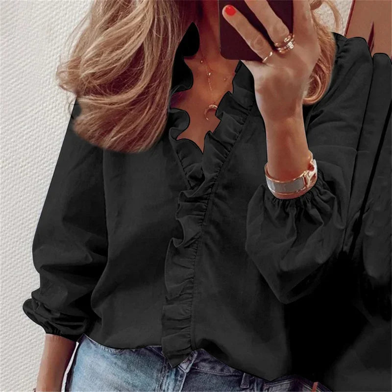 Katharina Ruffle Trim Wrap Blouse