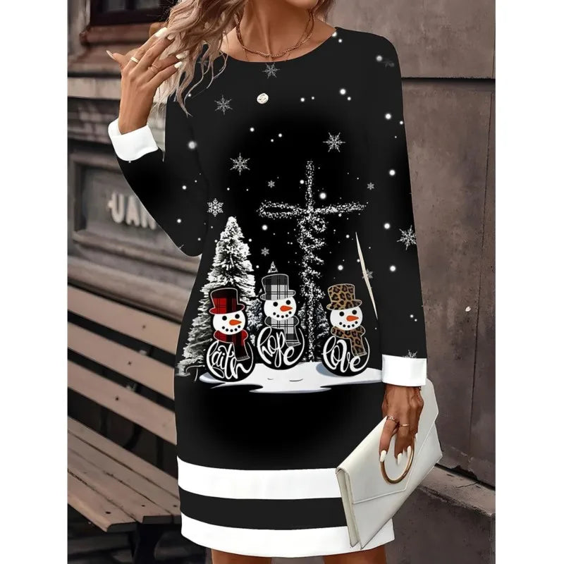 Carolin Snowman Print Christmas Sweater Dress