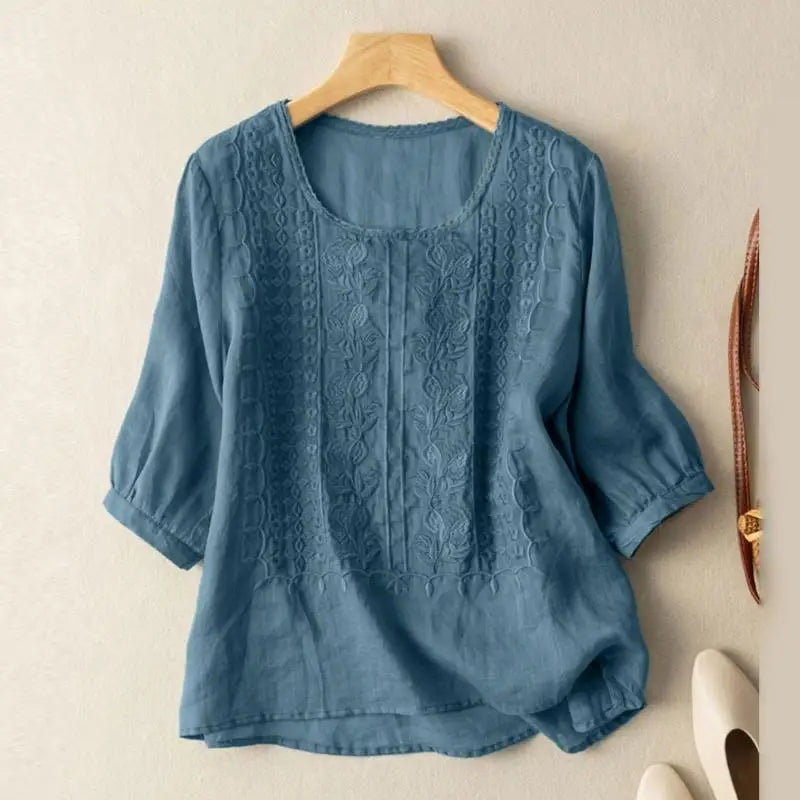 Jessica Embroidered Round Neck Blouse