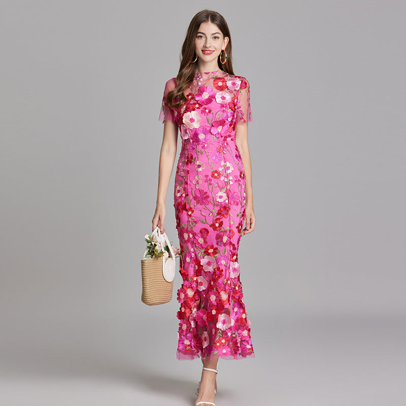 Verena Sheer Maxi Dress with Floral Embroidery