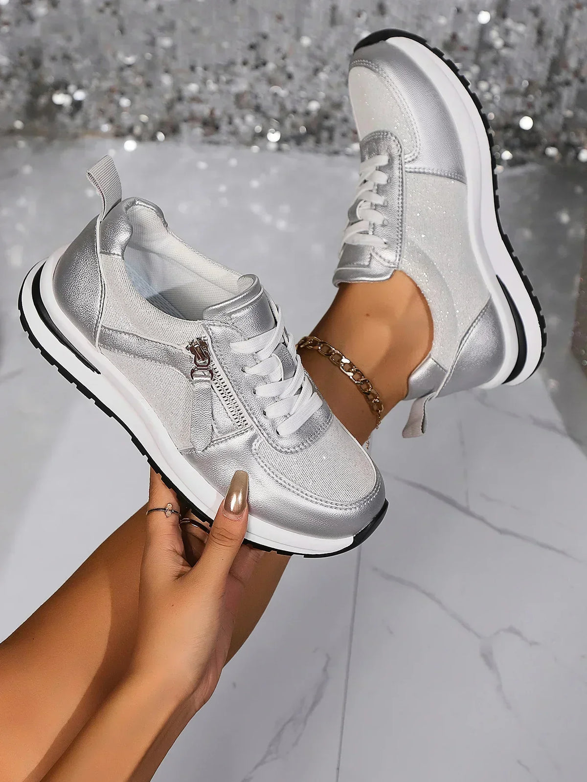 Sienna | Metallic Lace-Up Platform Sneakers