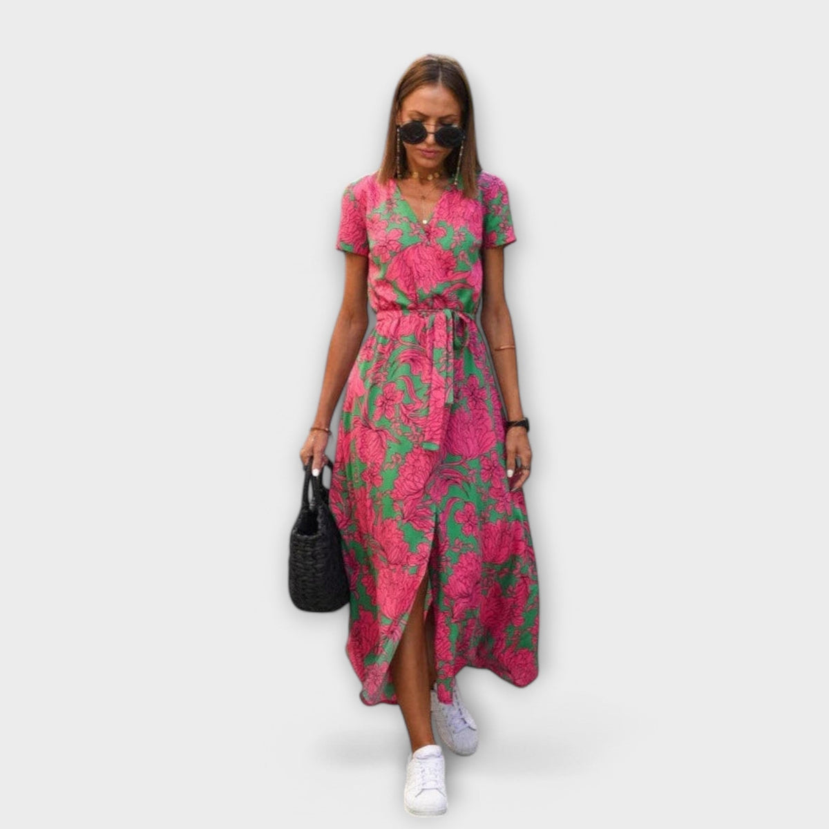 Renate Belted V-Neck Maxi Dress