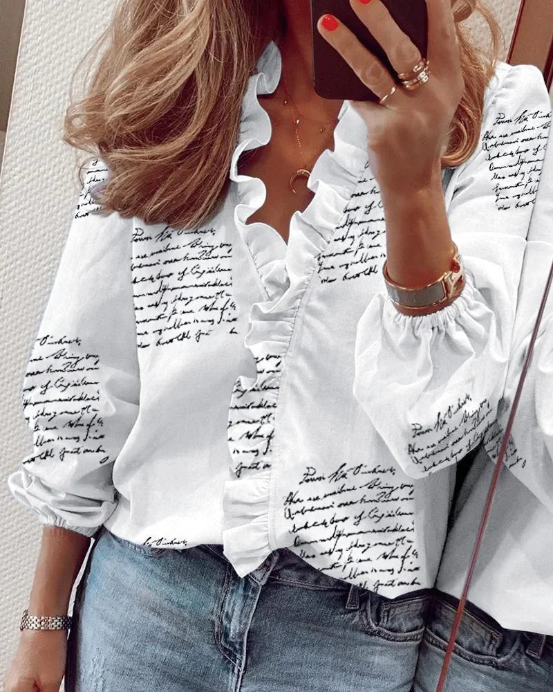 Katharina Ruffle Trim Wrap Blouse