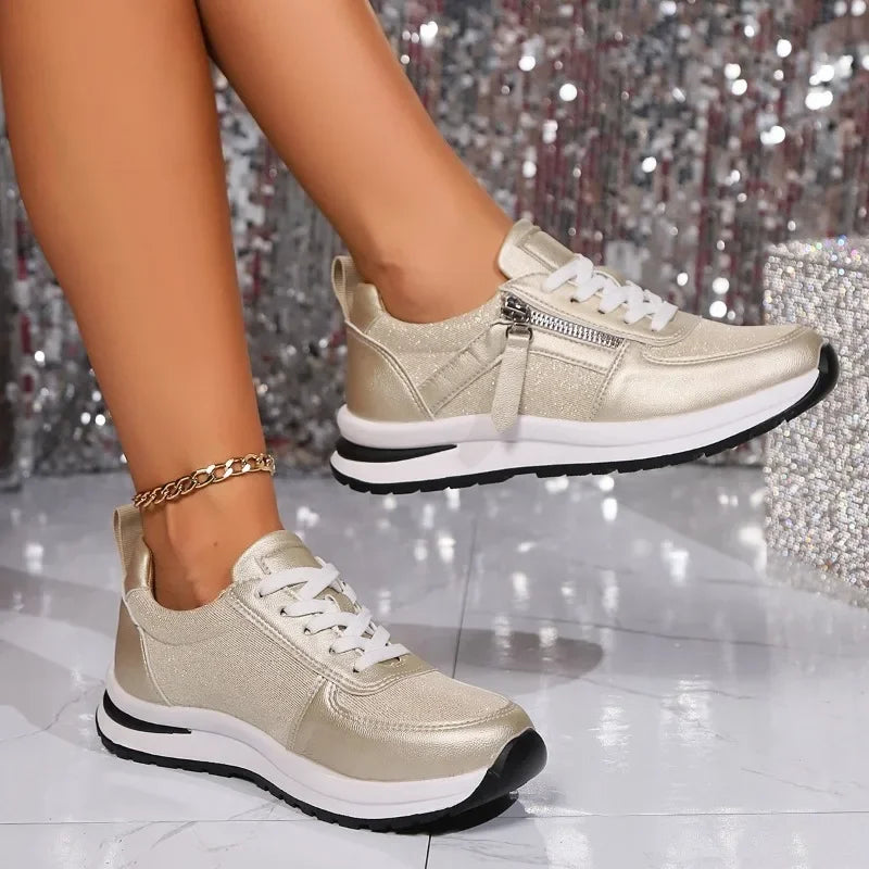 Sienna | Metallic Lace-Up Platform Sneakers