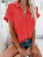 Edith Button-Front Blouse with Collar and Pocket