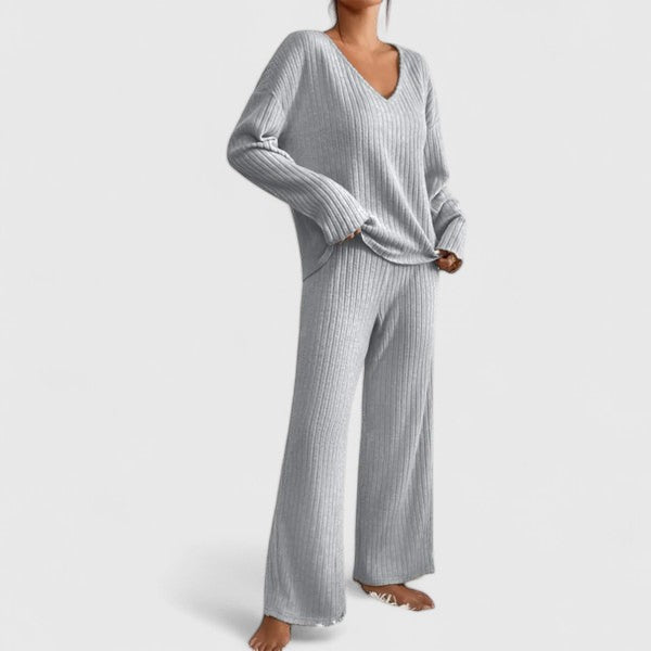 Sabina Ribbed Wide-Leg Lounge Set