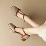 Piper | Square Toe T-Strap Block Heel Mid Heel Pumps