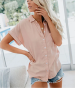 Edith Button-Front Blouse with Collar and Pocket