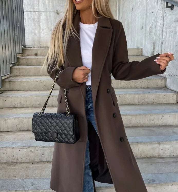 Helene Long Double-Breasted Winter Coat