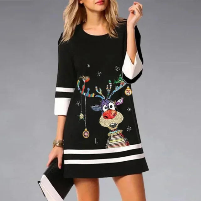 Emma Reindeer Print Christmas Dress