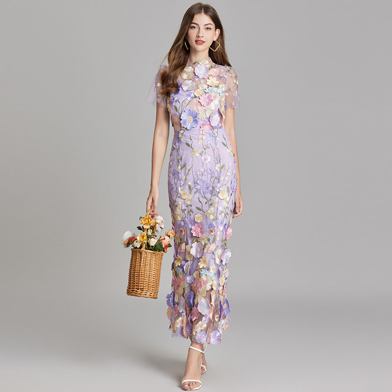 Verena Sheer Maxi Dress with Floral Embroidery