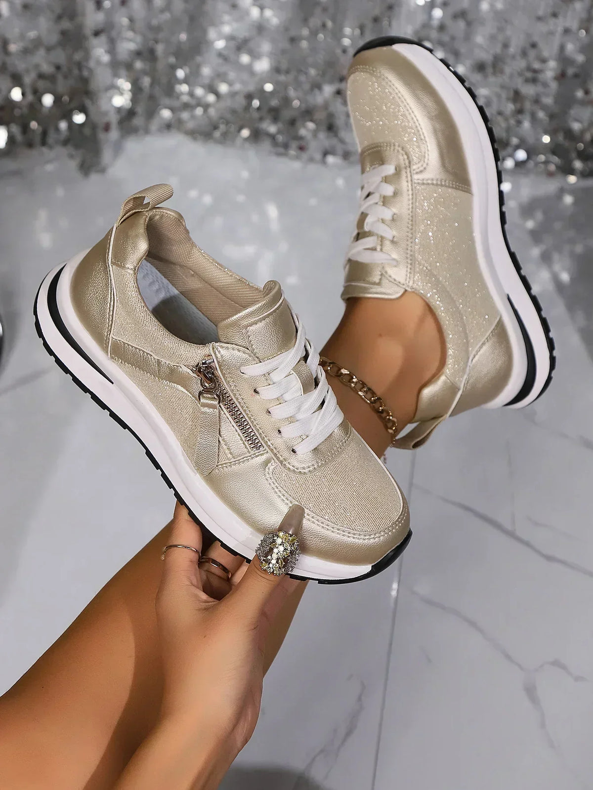 Sienna | Metallic Lace-Up Platform Sneakers
