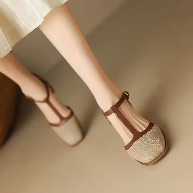 Piper | Square Toe T-Strap Block Heel Mid Heel Pumps