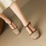 Piper | Square Toe T-Strap Block Heel Mid Heel Pumps