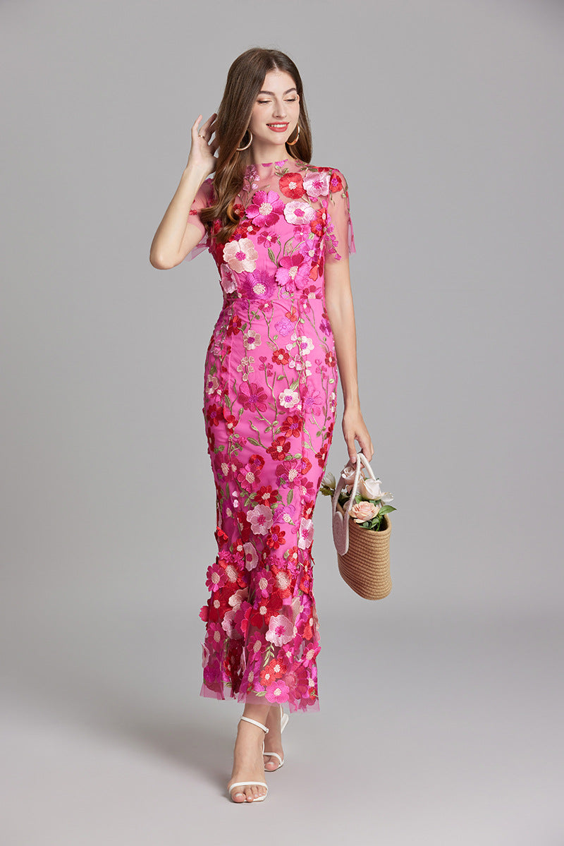 Verena Sheer Maxi Dress with Floral Embroidery