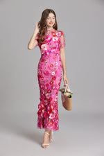Verena Sheer Maxi Dress with Floral Embroidery